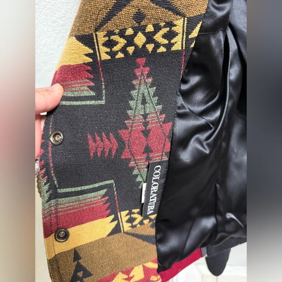 Vintage 90s Southwestern/Western Wool Jacket Red Green Yellow Women’s Medium - Picture 3 of 8